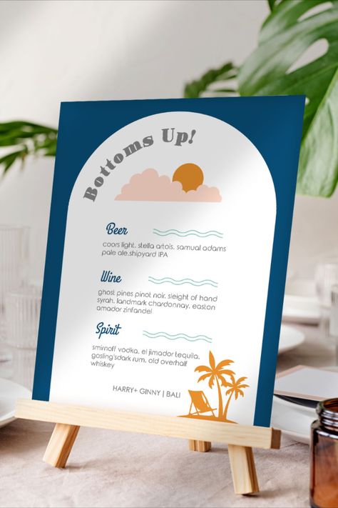 Welcome to Card by Ash! Every product is designed with 100% effort & love❤ Beach Bar Menu Design, Beach Menu Design, Beach Wedding Bar, Arch Beach Wedding, Pool Menu, Bar Signs Diy, Bar Menu Template, Dance Logo, Vegetable Stand