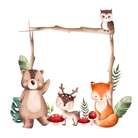 Animal Frame, Forest Animals Illustration, World Clipart, Woodland Illustration, Wild Animals Vector, Woodland Animal Wall Art, Woodland Animals Theme, Baby Scrapbook Album, Woodland Animal Prints