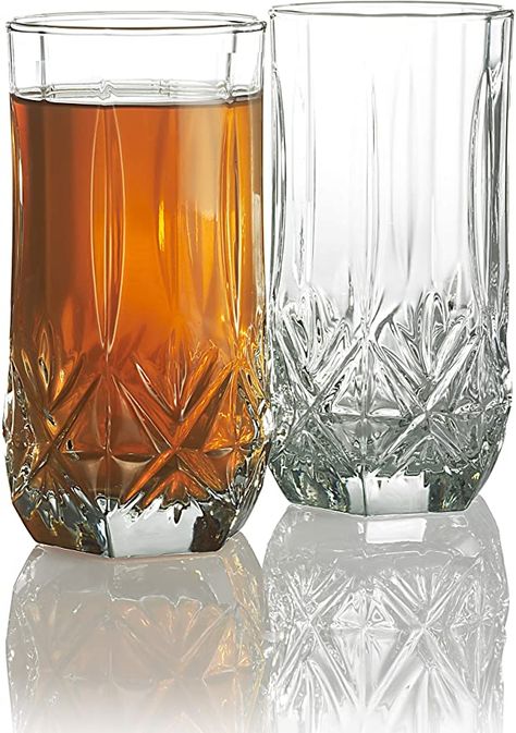 Amazon.com | Elegant Highball Glasses {Set Of 12} Clear Heavy Base Tall Bar Glass, {16-oz} Drinking Glasses for Water, Juice, Beer, Wine, and Cocktails: Highball Glasses Cups Kitchen, Tall Bar, Whiskey Glasses Set, Glass Cup Set, Drinking Glass Sets, Glassware Drinking, Glasses Clear, Cool Glasses, Highball Glasses