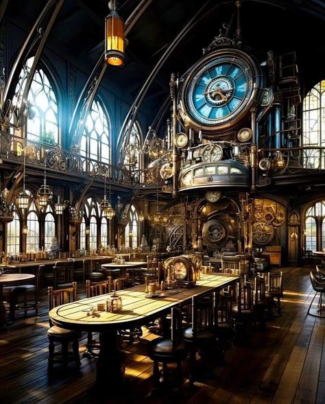 Steampunk Library, Steampunk Building, Steampunk Interior, Art Deco Ideas, Steampunk City, Steampunk Furniture, Fantasy Wallpaper, Steampunk House, Haunted Hotel