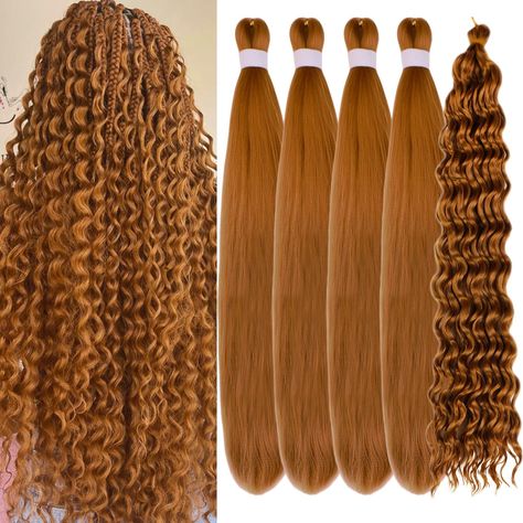 PRICES MAY VARY. Gorgeous Honey Blonde Boho Braids Set- Pre-Stretched Ez Braiding Hair 4 Bundles With An Additional Bundle Of Deep Wave Braiding Hair- Total 5 Bundles In Package, Giving You Everything You Need For Beautiful Boho Braids. Our Pre-Stretched Braiding Hair Is Designed To Make The Braiding Process Easier And More Time-Efficient. With Its Pre-Stretched Feature, You Can Skip The Step Of Stretching The Hair Yourself, Saving You Valuable Time And Effort. Made From High-Quality Synthetic F Knotless Box Braids Bohemian, Box Braids Bohemian, Blonde Braiding Hair, Braids Bohemian, Bohemian Braid, Braids Goddess, Braids Knotless, Knotless Box Braids, Bohemian Braids