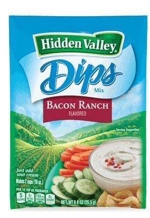 Hidden Valley<sup>®</sup> Bacon Ranch Flavored Dips Mix Ranch Dip Recipe Hidden Valley, Ranch Vegetable Dip Recipe, Ranch Dip Mix, Fiesta Ranch Dip, Ranch Dip Recipe, Ranch Dipping Sauce, Greek Yogurt Dips, Good Gravy, Hidden Valley Ranch