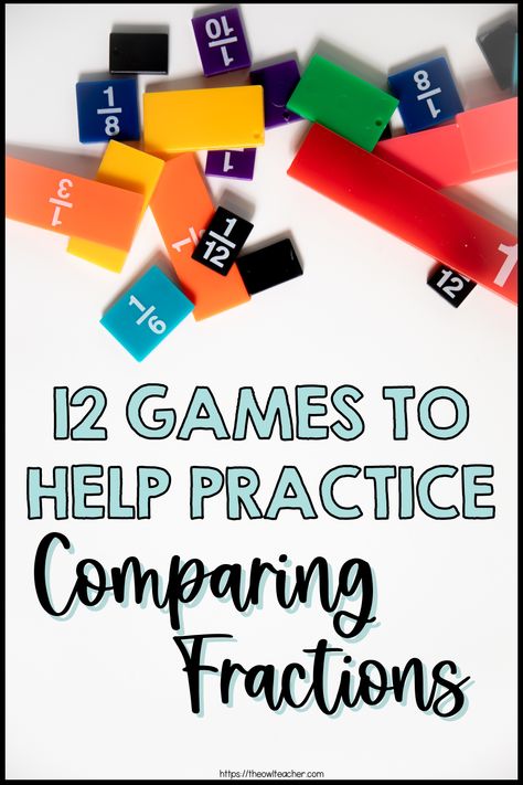 Every fourth grader must learn how to compare fractions, but it's the practice that's needed the most. Help your students practice comparing fractions with these 12 games that will engage your students and brighten up your math lessons! Click through to learn more. Unit Fractions Activities, Comparing Fractions Anchor Chart, Fun Fractions Activities, Comparing Fractions Activities, Fractions Games, Math Fraction Activities, Compare Fractions, Fractions Anchor Chart, 4th Grade Fractions