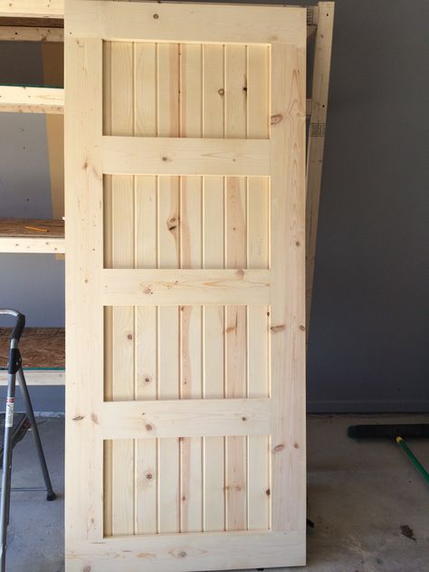 Tongue And Groove Barn Door, Diy Solid Wood Door, Pallet Doors Ideas, Cabin Door Ideas, Master Bath Barn Door, Diy Exterior Door, Diy Wood Door, Homemade Door, Modern Home Entrance