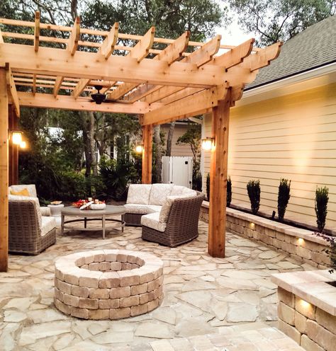 Pergola Patio Fire Pit, Flagstone Patio With Pergola, Pavers Under Pergola, Pergola Pavers, Pergola And Fire Pit, Fire Pit Under Pergola, Pergola Fire Pit, Fire Pit Chimney, Fire Pit Pergola