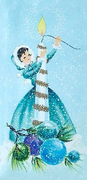 Giant Candle, Snowing Outside, Štědrý Den, Old Time Christmas, Vintage Holiday Cards, Blue Lights, Vintage Christmas Card, 4 December, Vintage Christmas Images