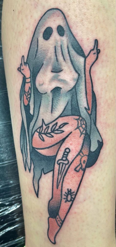 Ghost Pinup, Grim Reaper Tattoo, Reaper Tattoo, Ghost Tattoo, Scary Tattoos, Fort Wayne Indiana, Pin Up Tattoos, Traditional Tattoo Art, Dark Tattoo