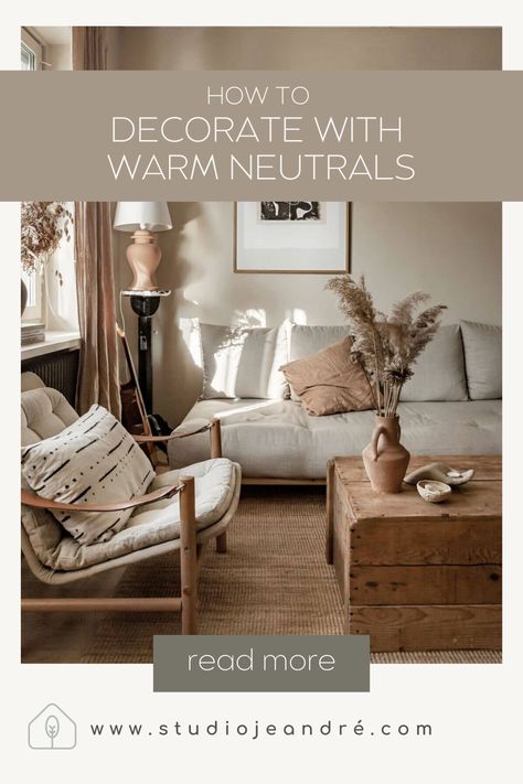 Looking to create a neutral colour palette for your home? Grab our tips on decorating with warm neutral tones for a neutral home aesthetic. Neutral paint tones work well with all types of decor style, especially when using neutral tones in the living room. We look at what paint colours are considered to be warm neutrals and examples of warm neutral interior design. Using warm neutral colours in the living room is popular, especially earth tone colours. #neutralhomedecor #homedecorcolours Neutral And Tan Living Room, Cost Neutral Living Room, Lounge Neutral Colours, Cottage Neutral Living Room, Tone On Tone Interior Design, Neutral Colour Schemes Interior, Light Colour Living Room, Lounge Decor Color Schemes Neutral, Neutral Cream Living Room