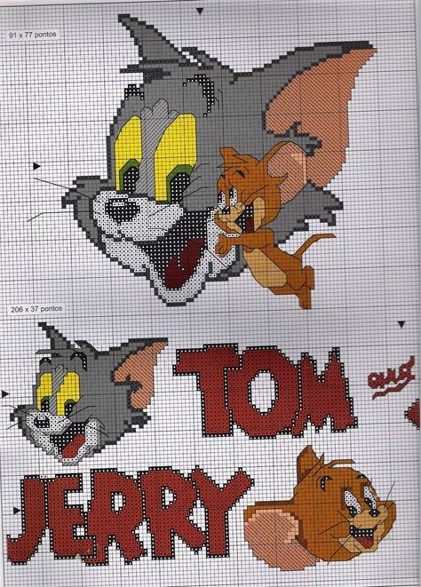 Tom and Jerry Tom A Jerry, Tom Und Jerry, Tom Et Jerry, Cross Stitch Pattern Maker, Stitch Character, Disney Cross Stitch Patterns, Graph Crochet, Tom Y Jerry, Tom Y