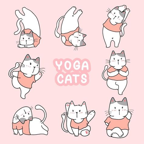 Cat Pose Yoga, Cat Buddha, Yoga Drawing, Buddha Drawing, Shop Painting, Yoga Cat, Animal Yoga, Cat Work, Kitten Drawing