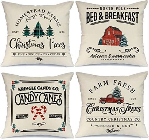 AENEY Christmas Pillow Covers 20x20 Set of 4, Farm Fresh Tree - Christmas Gift - Xmas Gift #ChristmasGift #XmasGift #Affiliate Winter Holiday Decorations, Farmhouse Throw Pillow, Holiday Throw Pillow, Shabby Chic Fabric, Holiday Throw, Christmas Cushion Covers, Bantal Sofa, Christmas Pillowcases, Christmas Cushions