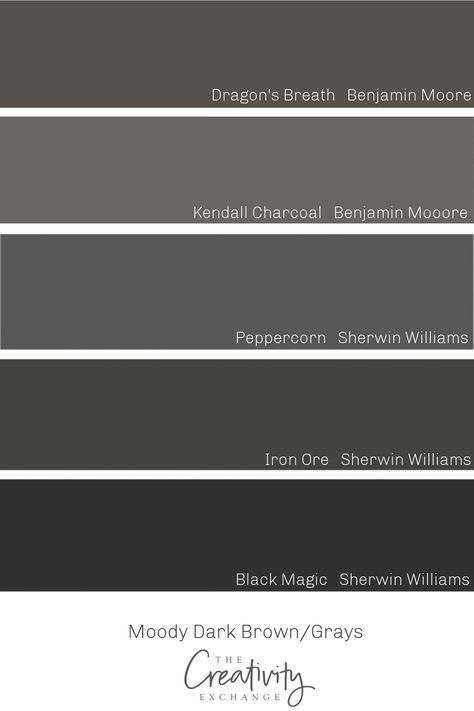 Dark Grey With Brown Undertones, Carbonized By Sherwin Williams, Peppercorn Grey Sherwin Williams, Graphite Sherwin Williams, Gray Black Exterior House Colors, Pepper Corn Paint Color, Peppercorn By Sherwin Williams, Peppercorn Trim Exterior, Monochromatic House Decor