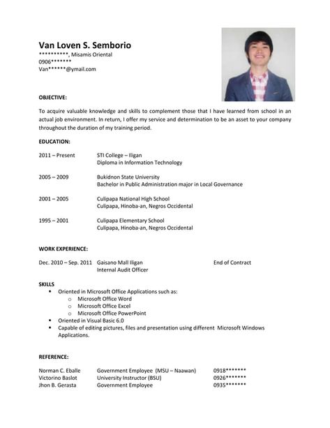 Sample Resume for OJT | PDF Bio Data, Internal Audit, Application Letters, Public Administration, Job Training, Resume Examples, Work Experience, Information Technology, Sample Resume