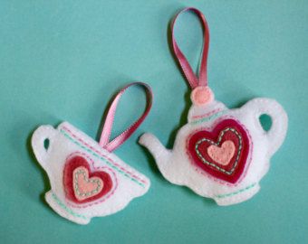 felt ornaments on Etsy, a global handmade and vintage marketplace. Teapot Ornament, Handmade Felt Ornament, Christmas Tree Gift, Teacup Set, Pink Felt, Wool Quilts, Love Tea, Felt Ornament, Felt Halloween