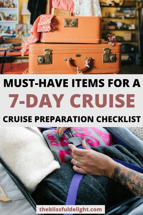 The best detailed packing list for a 7-day cruise. These are some cruise travel essentials you need to pack. Also has a cruise wardrobe guide, cruise preparation checklist, and more. Packing For 7 Day Cruise, How To Pack For A Cruise, What To Pack For Cruise, What To Pack For A Cruise, 7 Day Cruise Packing List, Cruise Preparation, Cruise Essentials Packing Lists, Cruise Must Haves, Cruise Packing Checklist