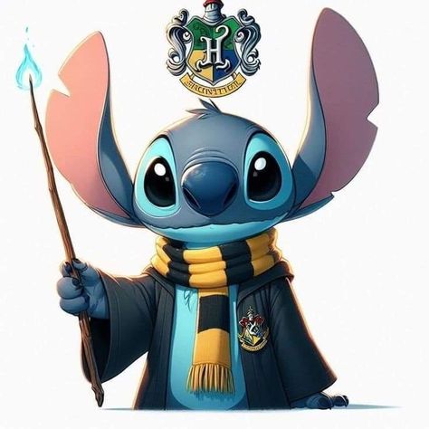 Stitch Hufflepuff, Harry Potter Stitch, Stitch Kawaii, Lilo And Stitch Quotes, Harry Potter Items, Stitch Quote, Lilo Y Stitch, Stitch Drawing, Disney Crossovers