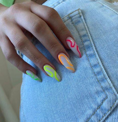 Neon Nails Designs, Neon Coral Nails, Neon Nail Art Designs, Rave Nails, Neon Nail Art, Neon Nail Designs, Gel Acrylic Nails, Drip Nails, Blush Nails