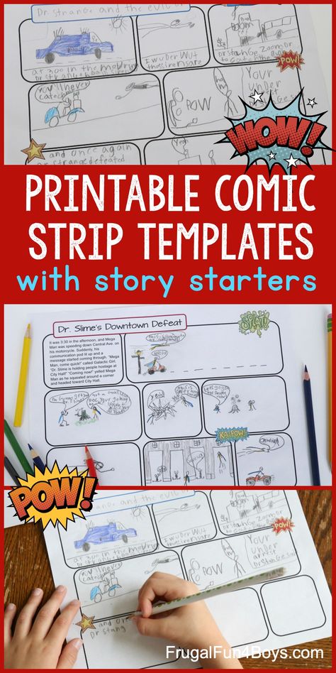 Printable Comic Strip Templates with Story Starters - Print several different options. Some have a story starter and others are blank. Awesome writing activity for kids! Blank Comic Strip Template, Comic Strip Template, 3rd Grade Writing, Superhero Stories, What To Write About, Cartoon Strip, Story Starters, Writer Workshop, Writing Lessons