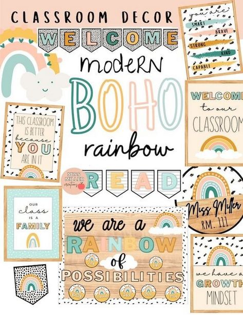 Spark Curiosity with Educational Posters for Children Rainbow Of Possibilities, Elementary Classroom Themes, Rainbow Classroom Decor, Boho Rainbow Classroom, Boho Classroom, Kindergarten Classroom Decor, Rainbow Classroom, Classroom Makeover, Preschool Classroom Decor