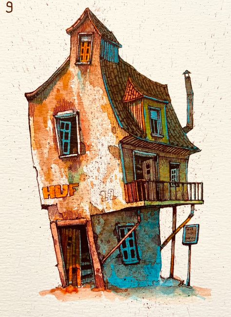 Francisco Fonseca, House Doodle, Whimsical Art Paintings, Watercolor Art Landscape, Watercolor Architecture, Learn Watercolor, Diy Watercolor Painting, Cottage Art, Architecture Painting