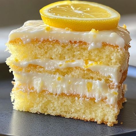 Quick & Tasty Family recipes 😋 | Lemon Heaven Cake 😋🍋🍰 | Facebook Buttermilk Lemon Cake, Lemon Cake With Lemon Filling, Lemon Custard Cake, Cake With Lemon Filling, Lemon Heaven, Heaven Cake, Lemon Custard, Drizzle Cake, Custard Cake