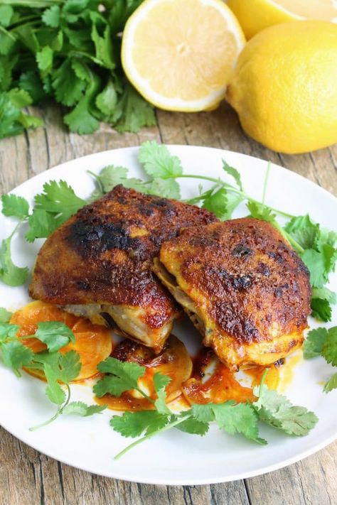 Moroccan Chicken Thighs https://thestayathomechef.com/moroccan-chicken-thighs/ Chicken Thigh Fillet Recipes, Chicken Thigh Fillets, Easy Baked Chicken Thighs, Moroccan Chicken Recipe, Fillet Recipes, Stay At Home Chef, Moroccan Chicken, Roasted Chicken Thighs, Easy Baked Chicken