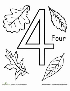 Preschool Counting & Numbers Animals Worksheets: Count and Color: Four Leaves Number 4 Coloring Sheet, Preschool Numbers, Number Crafts, Pre K Worksheets, Fall Worksheets, The Number 4, Preschool Crafts Fall, Preschool Counting, Abc Worksheets