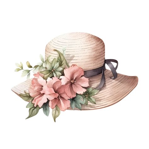 Summer Hat with Flowers Watercolor Clipart AI Generated Spring Graphic Design Inspiration, Hats Illustration, Painting Hats, Abc Clipart, Hat Illustration, Hat Clipart, Hat With Flowers, Watercolor Woman, Gardening Hat