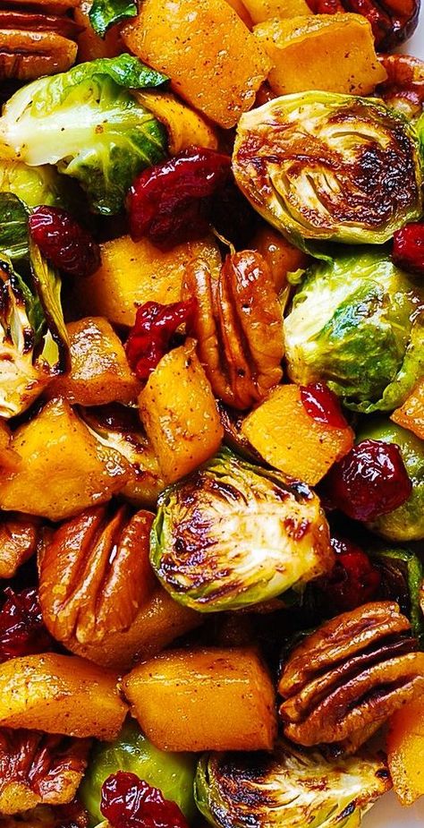 Brussels Sprouts With Pecans, International Appetizers, Cranberry Recipes Thanksgiving, Butternut Squash And Brussels Sprouts, Thanksgiving Recipes Side Dishes Veggies, Thanksgiving Menu Ideas Side Dishes, Thanksgiving Food Sides, Side Dishes Veggies, Thanksgiving Appetizer Recipes