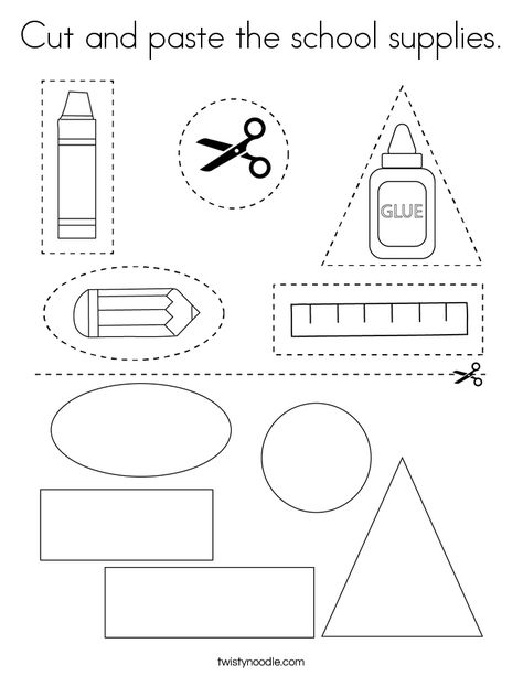 Cut and paste the school supplies Coloring Page - Twisty Noodle School Supplies Preschool Activities, Backpack Activities For Preschool, School Supplies Crafts Preschool, Backpack Craft Preschool, School Supplies Activities For Kids, School Things Worksheet For Kids, Music Crafts For Toddlers, School Things Worksheet, School Supplies Coloring Pages