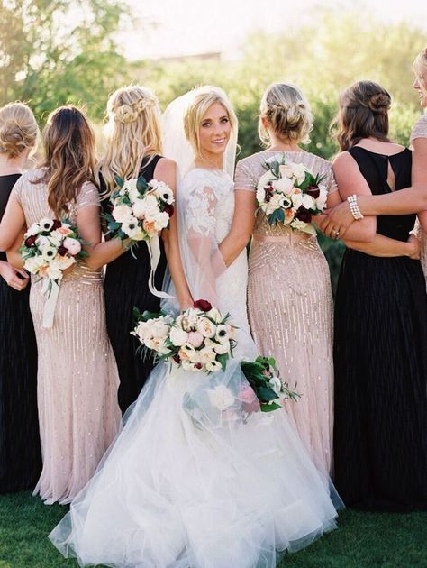 Blush / Pink : The light and soft pink is also an ideal choice for many bridesmaids. You know that its shades represent sweetness and love. It can explain Blush Wedding Theme, Black Bridesmaid, Black Bridesmaids, Group Of Women, Essense Of Australia, Blush Gold, Sweetheart Wedding Dress, Wedding Winter, Wedding Dress Pictures