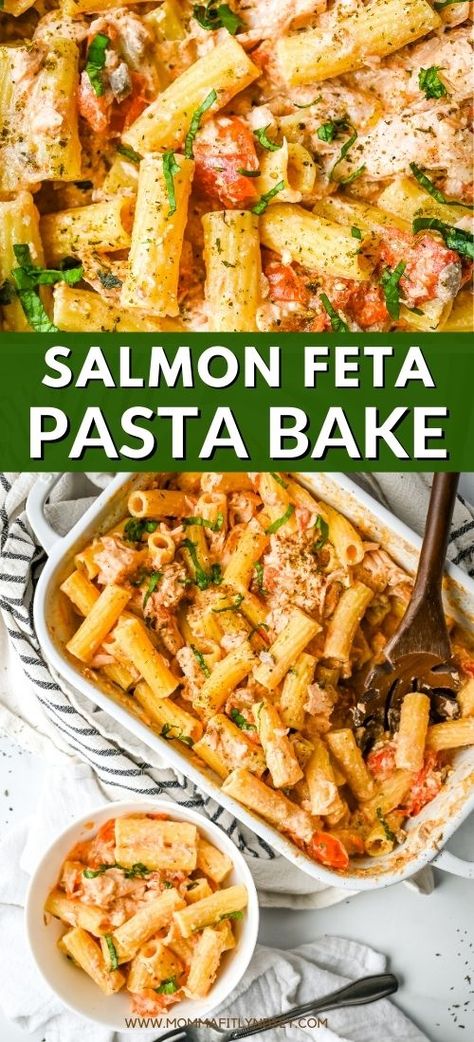 Salmon Feta Pasta Bake Salmon Pasta Bake, Feta Pasta Bake, Salmon Pasta Recipe, Pasta Salmon, Pasta With Salmon, Pasta Tiktok, Tiktok Pasta, Salmon Pasta Recipes, Salmon Baked