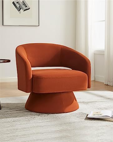 Velvet Barrel Chair for Living Room Bedroom, Burnt Orange Bedroom Burnt Orange, Orange Swivel Chair, Velvet Barrel Chair, Orange Chairs, Armchair Bedroom, Accent Chairs & Armchairs, Chair For Living Room, Swivel Chair Living Room, Nursery Chair