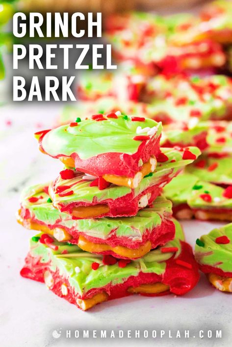 Grinch Bark, Pretzel Bark Recipes, Frozen Pretzels, Pretzel Bark, Wilton Candy Melts, Cookie Exchange Party, Holiday Sprinkles, Mini Pretzels, Bark Recipe