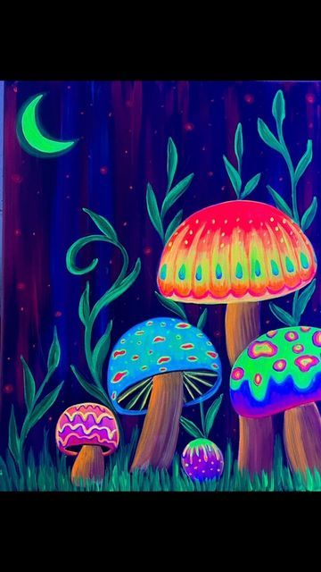 Neon Forest, Magic Painting, Mushroom Magic, Canvas Painting Landscape, Forest Painting, Painting Designs, Painting Landscape, Artist On Instagram, In The Forest