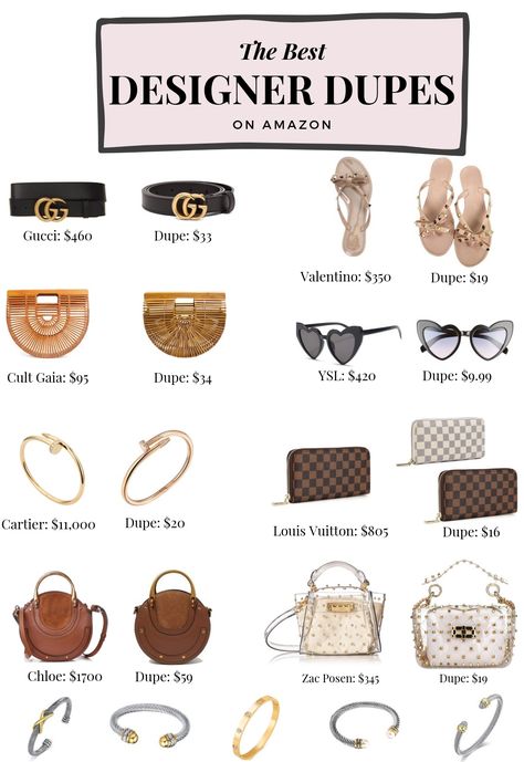 SO here’s a list of the best designer dupes on amazon, along with some close ups of what these pieces look like in real life, keep scrolling down for all my current favorites!   #amazondupes #designerdupes #amazon Must Have Luxury Items, Designer Must Haves Fashion, Must Have Designer Items, Dhgate Finds Shoes, Amazon Bags Handbags, Best Amazon Purses, Best Temu Finds, Must Have Accessories For Women, Luxury Must Haves