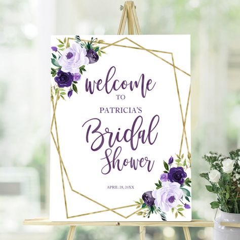 Blue Watercolor Floral, Bridal Shower Welcome Sign, Welcome Poster, Bridal Shower Signs, Flowers Watercolor, Floral Bridal Shower, Violet Purple, Kids Nursery Decor, Bridal Shower Theme