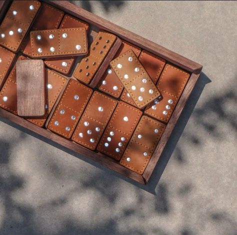 Dominoes Set - Classic Board Games - Family Night Games - Light Brown Leather by TheCraftHouses on Etsy Family Night Games, Personalized Dominoes, Night Games, Luxury Gifts For Men, Domino Games, Board Game Design, Dominoes Set, Family Board Games, Classic Board Games