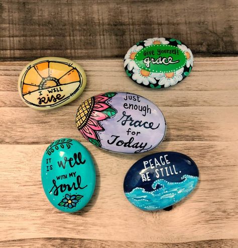 Inspirational Rocks Motivational Rocks Painted Rocks SET OF | Etsy Encouraging Gifts, Princess Painting, Inspirational Rocks, Happy Rock, Quotes Christian, Rock Gifts, Rocks Painted, Christian Rock, New Bern