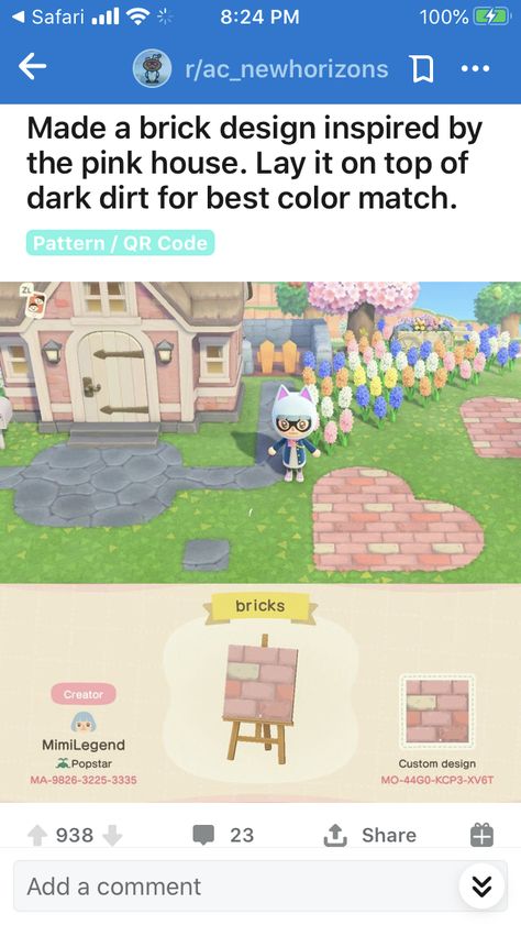 Pink Brick Acnh Code, Pink Brick Path Acnh, Pink Brick Acnh, Acnh Valentines, Pink Island, Brick Path, Acnh Codes, Path Design, Belle Isle