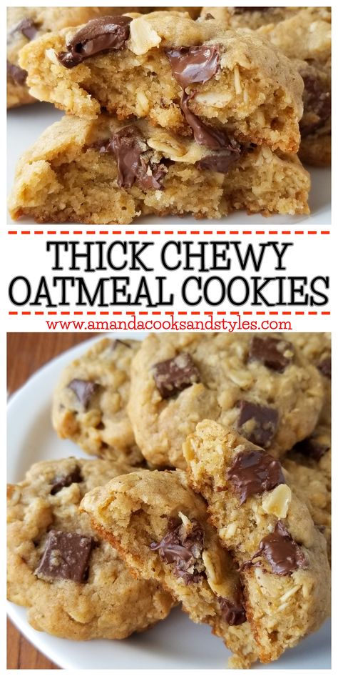 Large Batch Oatmeal Cookies, How To Make Cookies Thicker, Chunky Oatmeal Cookies, Fluffy Oatmeal Cookies, Thick Oatmeal Chocolate Chip Cookies, Home Made Oatmeal Cookies, Thick Chewy Oatmeal Cookies, Cookies To Sell At Farmers Market, Giant Oatmeal Cookies