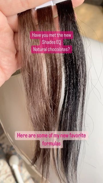 Redken Educator Wisconsin on Instagram: "🍫 NEW SHADES EQ NATURAL CHOCOLATES 🍫 These come in levels 4, 6, and 7 AND they come in COVER FUSION TOO!! Here are some of my new favorite warm formulation combos for fall featuring the natural chocolates. Formulas: 🍁 2 parts 04NCH, 1 part Red Kicker. This is the perfect deep brunette with hints of red in the sunlight. 🍁 Equal parts 06NCH, 06R. This is my new favorite. I’m obsessed. It’s just stunning in the sun 🍁 3 parts 06NCH, 1 part Orange Kicke 9gro Shades Eq, Redken Shades Eq Formulas Brown All Over, Redken Shades Eq 7nb Chestnut, 7nch Shades Eq Formula, Level 7 Redken Shades Eq Formulas, Chocolate Brown Hair Shades Eq Formula, Redken Shades Eq 7nch, 8nb Shades Eq, Redken Cover Fusion Formulas