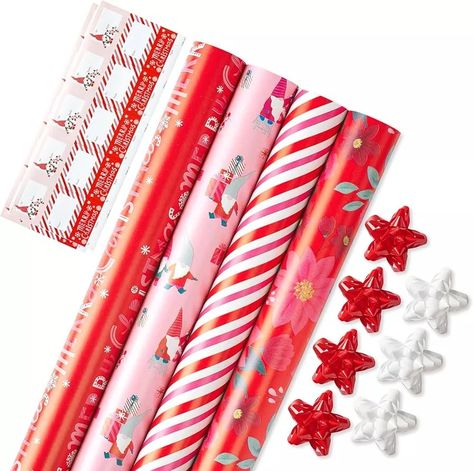 American Greetings 120 sq. ft. Pink Christmas Wrapping Paper Set, Red and Pink (4 Rolls 30 in. x ... | Amazon (US) Pink Christmas Wrapping, Pink Christmas Wrapping Paper, Modern Christmas Decor, Christmas Material, Wrapping Party, Candy Cane Stripes, American Greetings, Family Christmas Gifts, Gift Bows