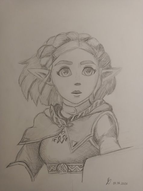 Sketch of princess Zelda from Totk :) Zelda Sketch, Zelda Drawing, Drawing Pencil, Zelda, Princess Zelda, Sketch, Pencil