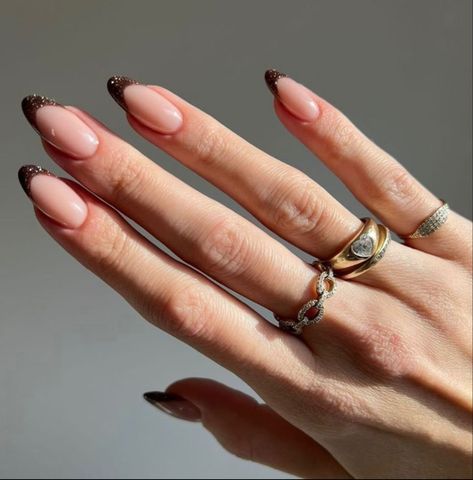 french tip nails Glitter French Tips, November Nails, Elegant Nail Designs, Basic Nails, Brown Nails, Autumn Nails, French Tip Nails, French Manicure, Nails Nailart