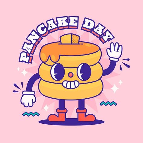 Pancake Logo Design, Pancake Character, Pancake Cartoon, Pancake Logo, Cute Mascot Design, Pancakes Illustration, Pancake Illustration, Illustrator Practice, Pancake Designs