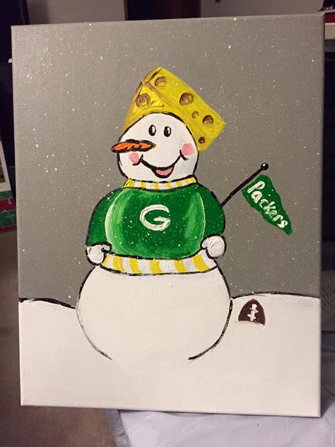 Green Bay Packer Cheesehead snowman Packers Christmas, Trading Card Ideas, Diy Ornaments, Painted Christmas Ornaments, Artist Trading Cards, Wood Slices, Green Bay Packers, Ornaments Diy, Green Bay