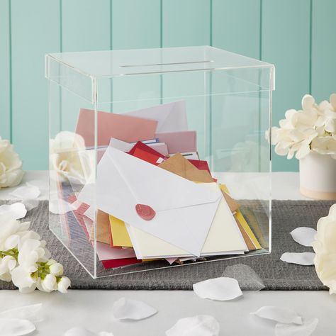 Acrylic Card Box by Celebrate It™ | Michaels Grad Party Card Box Ideas Gift Table, Acrylic Card Holder, Grad Party Card Box Ideas, Graduation Card Box Ideas, Gift Card Boxes Diy, Wedding Card Box Ideas, Card Box Ideas, Party Card Box, Thoughtful Cards