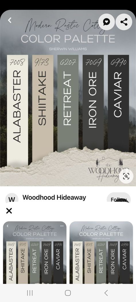 Farmhouse Palette Paint Colors, Rustic Farmhouse Color Scheme, Color Pallets With Black, Neutral House Paint Colors, Indoor Paint Colors Schemes, Kitchen Colors For Walls Dark Cabinets, Farmhouse Interior Paint Colors, Fireplace Colors, Modern Farmhouse Color Palette