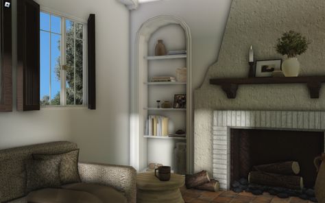 mediterranean realistic aesthetic simple organic plant modern living room Mediterranean Bloxburg House Interior, Bloxburg Styles, Living Room Bloxburg, Room Bloxburg, Living Room Victorian, Cottage Core Bloxburg House, Bloxburg Inspiration, Bloxburg Interior, Bloxburg Building